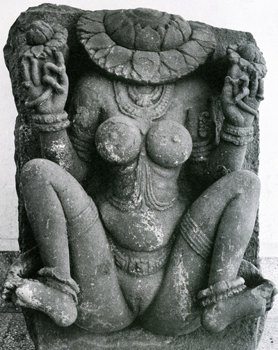 Jungian therapy. Stone carving of Aditi, Hindu lotus-headed goddess of the sky