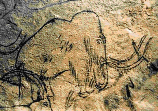 dark line drawing on rock of mammoth. jungian analysis