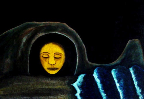 dark painting of the goddess. Jungian therapy