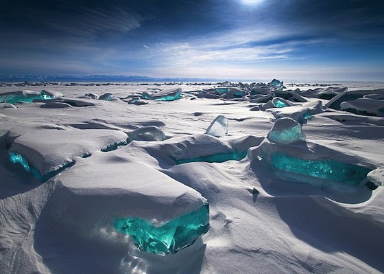 blocks of ice on shore of frozen lake.jungian therapy